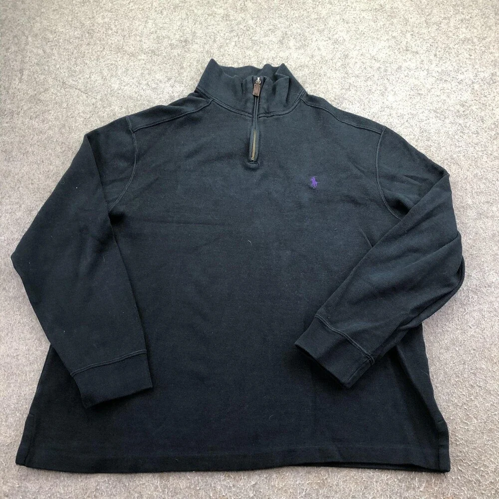 Polo By Ralph Lauren Sweater Mens Large Black Cotton 1/4 Zip Mock Neck Pony Logo